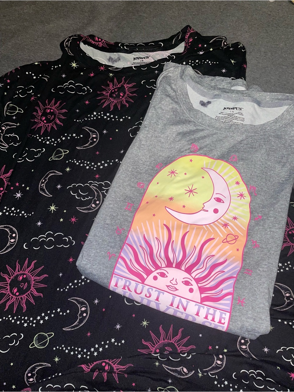 Joyspun Trust in the universe Black Moon & Sun sleep shirts w pockets size L-XL